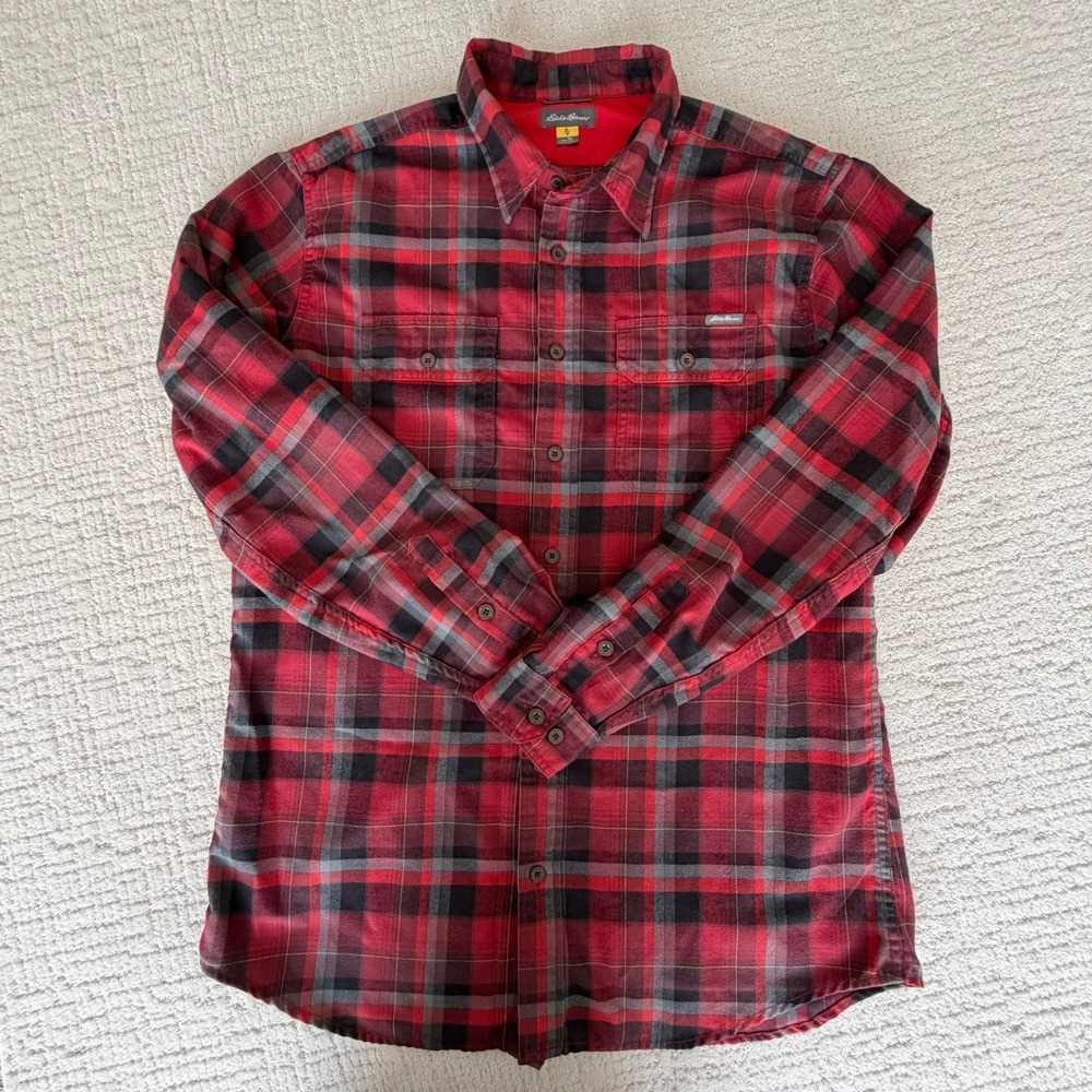 Eddie Bauer Tall XL Red Black Plaid Flannel Button Down Shirt L/S Gorpcore Cabin